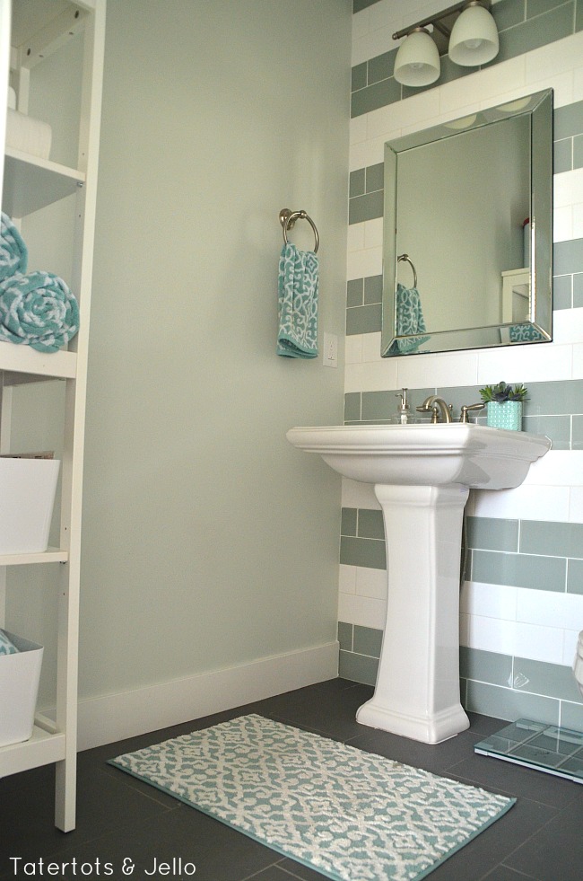 green and white bathroom tile 