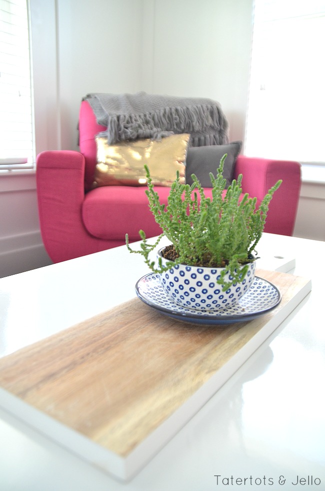 hot pink chair in living room 