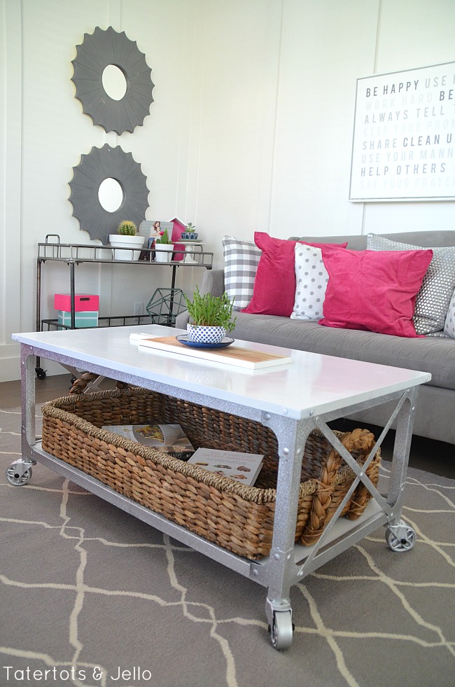 Industrial farmhouse white coffee table makeover 