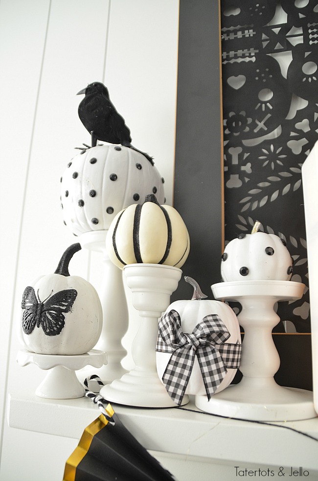 black and white neutral Halloween decorating. Halloween doesn't have to be orange and black. Celebrate this spooky season with black and white neutral decor. Project ideas! 