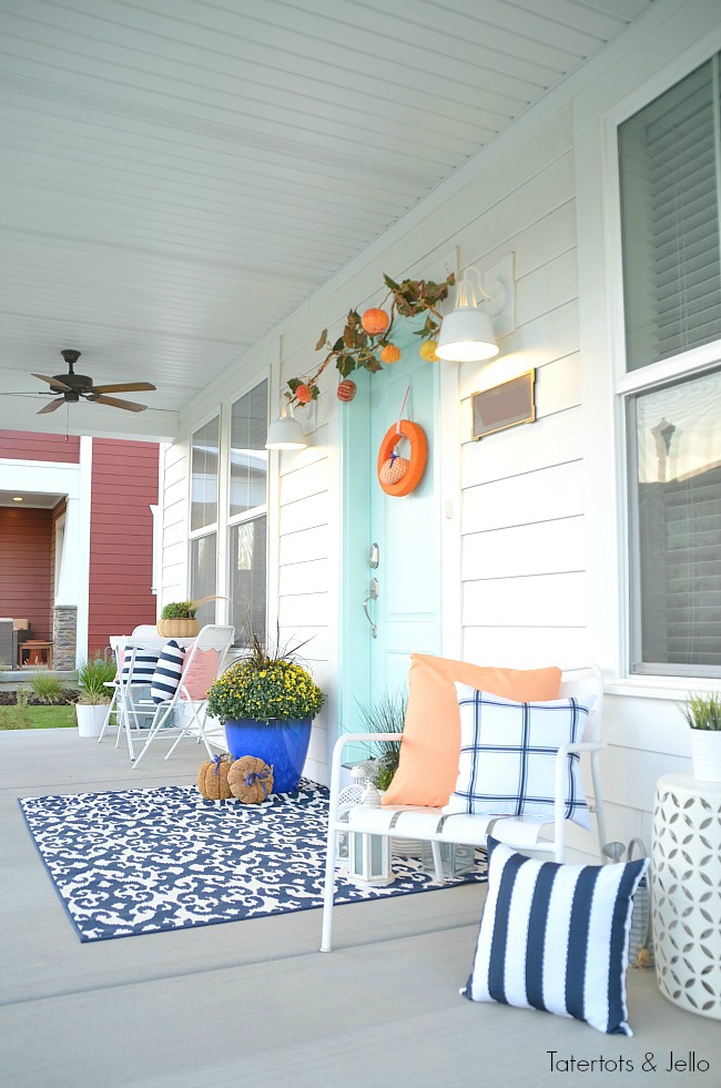 colorful pillows for a pretty fall porch 