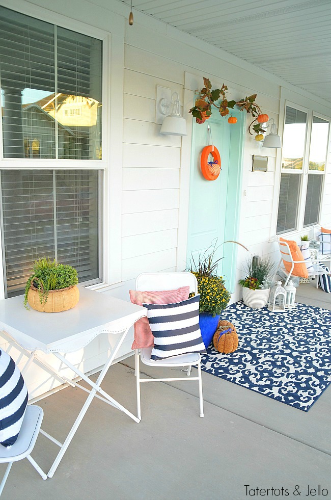 navy and orange fall porch 