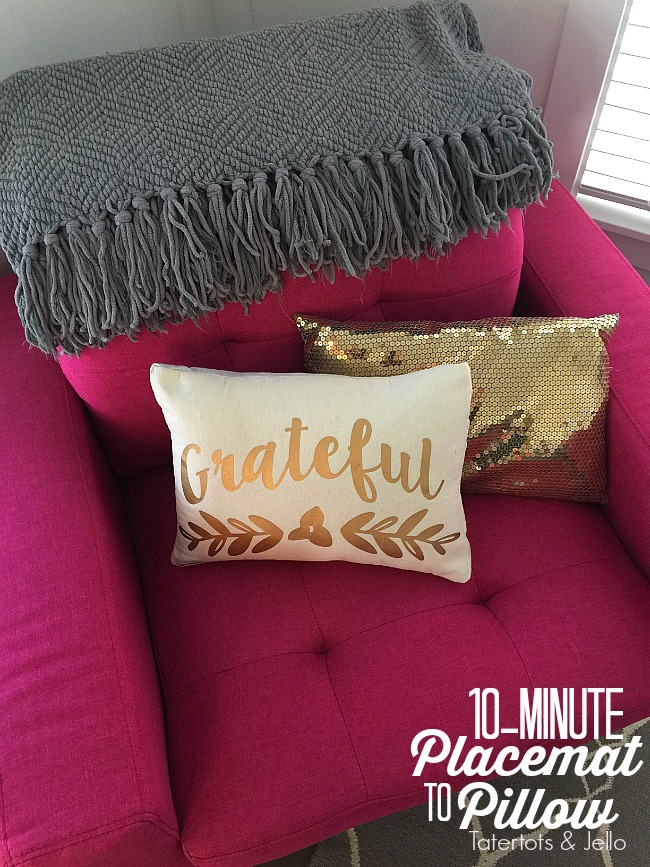 10 Minute Placemat to Pillow Cover DIY. Pillow covers are an easy and inexpensive way to change your home decor. Find out how to make one out of a placemat! 