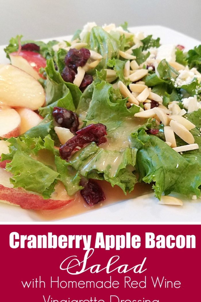Cranberry Apple Bacon Salad with Homemade Red Wine Vinaigrette Dressing