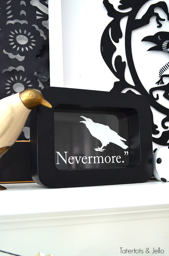 Halloween The Raven Nevermore printable and decor. Create a plate wall or display and print out this Nevermore printable for a spooky vignette! 