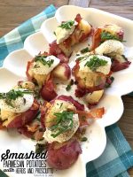 Smashed Parmesan Potatoes with Herbs, Prosciutto and Ricotta