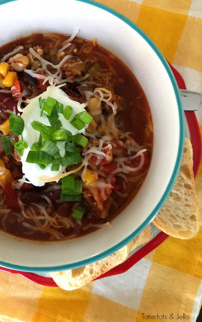 Pumpkin and Sausage Slow Cooker Chili. Easy chili recipe with a spicy flavor and creamy texture of pumpkin.