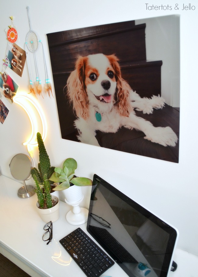 Teen Room Photo Display Ideas. Metal Printed photos are a fun way to blow up a memory or photo of a loved one in a teen room. Also create an easy hanging photo display that can be changed throughout the year!