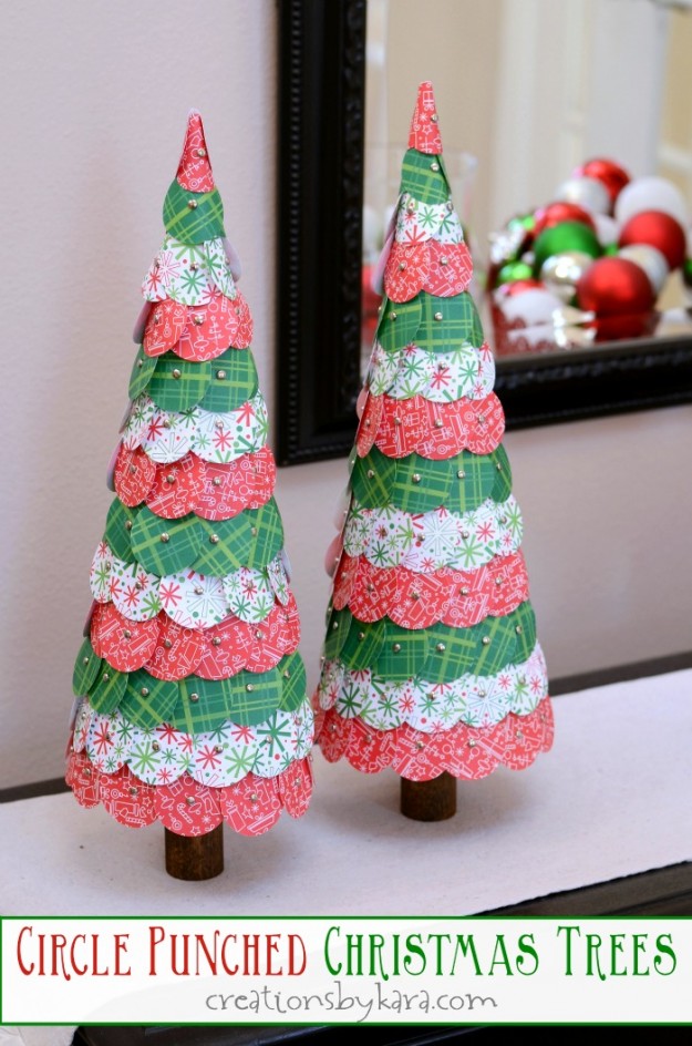 Circle Paper punched christmas trees 