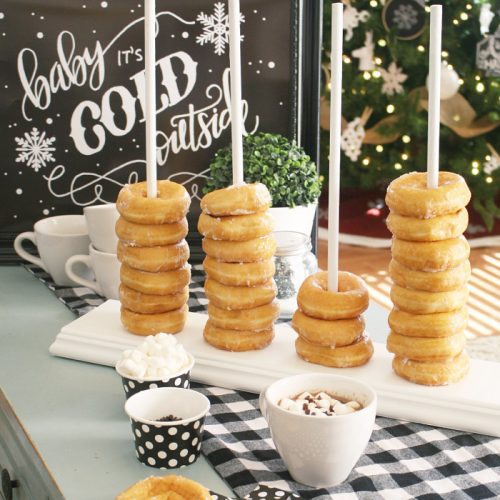 DIY Donut Stacker Party Idea. Make this wood donut stacker for your next party. It's a cute way to hold donuts!