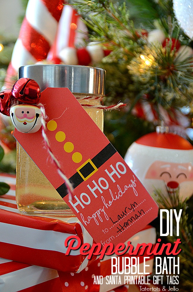 Make DIY Peppermint Bubble bath with peppermint essnential oil and free santa printable tags!