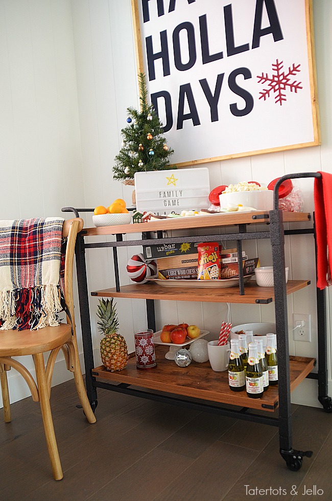 family game night ideas. Keep everything on a rolling cart for extra space and fun.