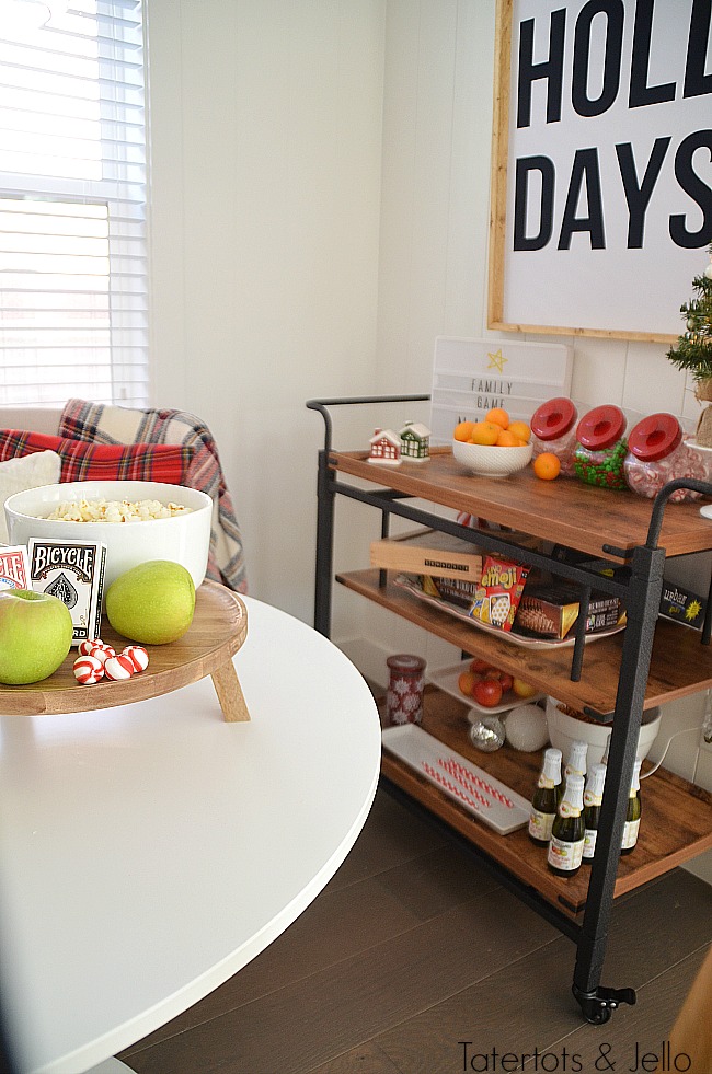 family game night bar cart - keep everything in one place and easily accessible.