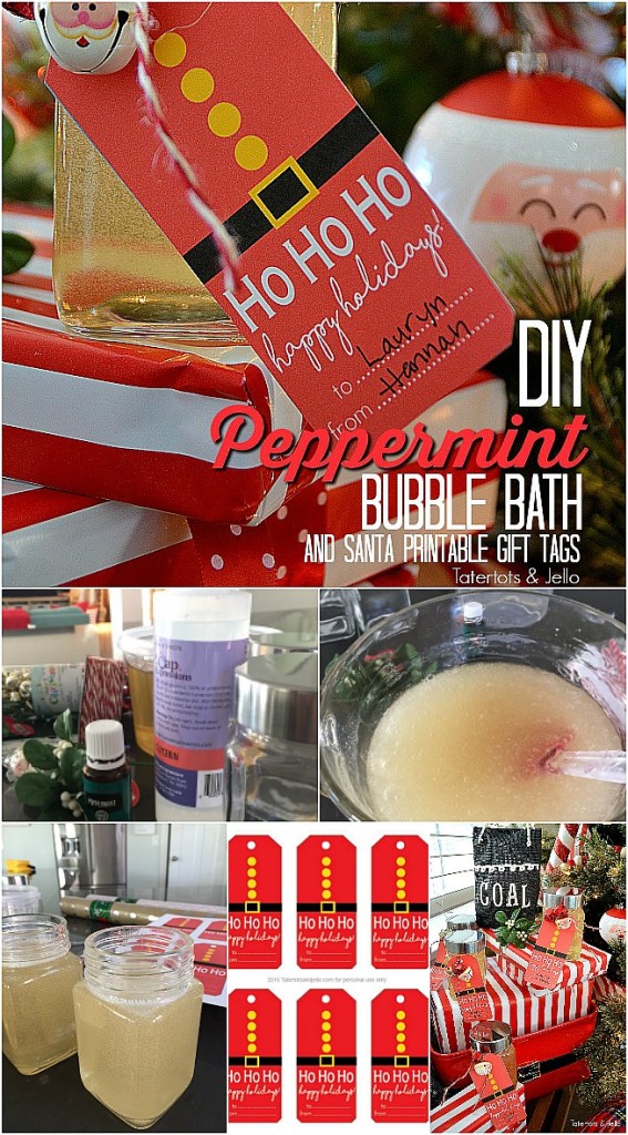 Make DIY Peppermint Bubble bath with peppermint essnential oil and free santa printable tags!