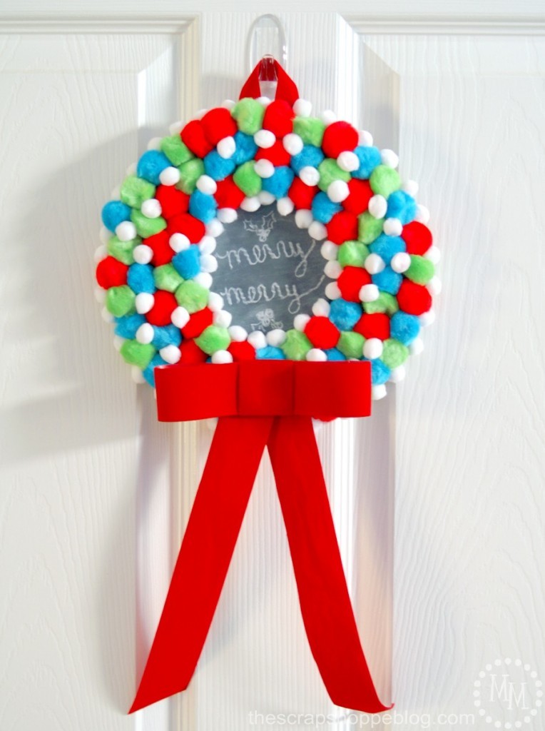 christmas pom pom chalkboard wreath 