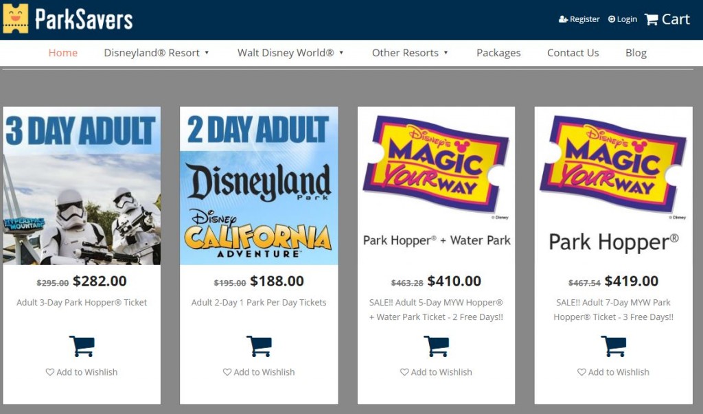 Parksavers offers discounted disneyland tickets and hotels.