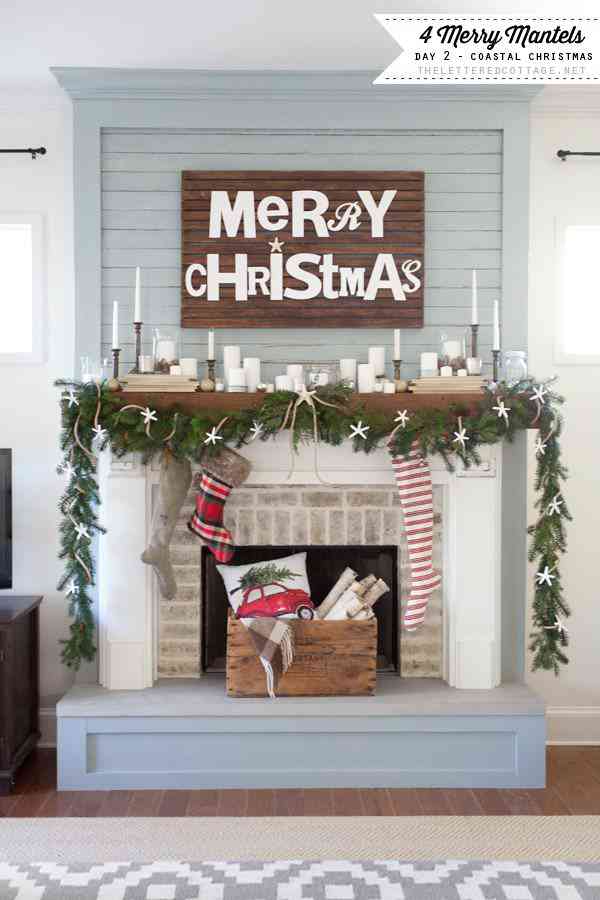 Pallet Merry Christmas Sign Mantel. Gorgeous mantel ideas plus over 100 ways to make the holidays super special at your house this year! 