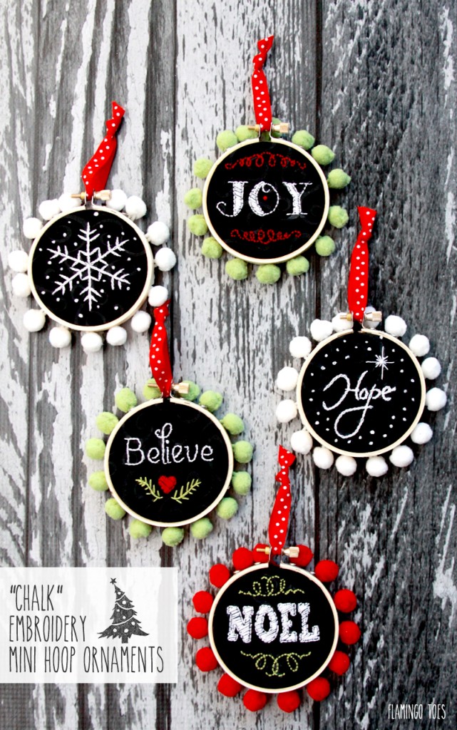 Chalk embroidery mini hoop ornaments 