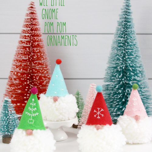 Wee Little Gnome Pom Pom Ornaments. Make these little ornaments for your tree or they would make cute Christmas present toppers!