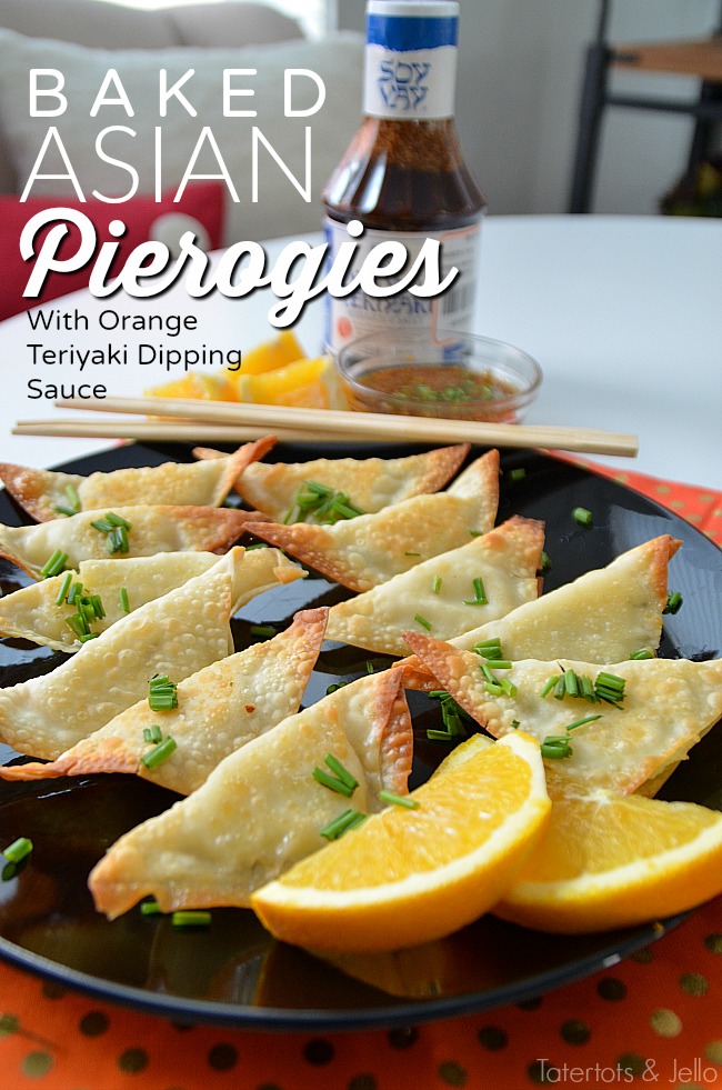 Baked Asian Pierogies with Orange Teriyaki Dipping Sauce. Take traditional pierogies and give them an asian twist with these easy asian appetizers. Perfect for the holidays!