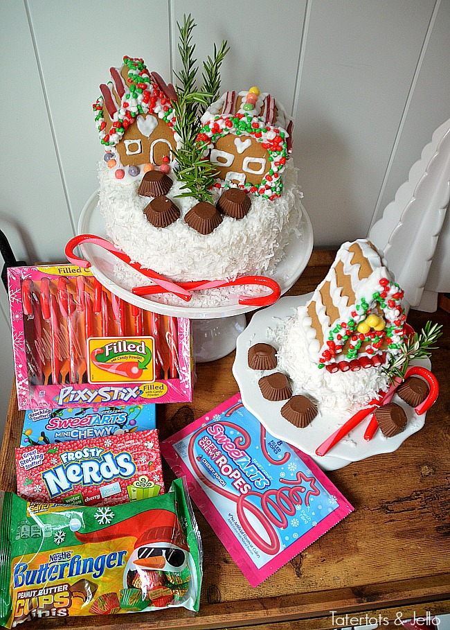 Mini Gingerbread Village Cakes. Add mini gingerbread cakes to the top of cakes for a fun centerpiece for holidays parties. Gingerbread decorating ideas! 