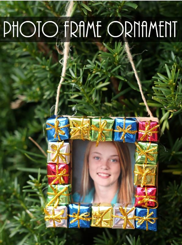 Photo Frame Ornament. Use mini present craft supplies and make a fun christmas ornament anyone will love! 