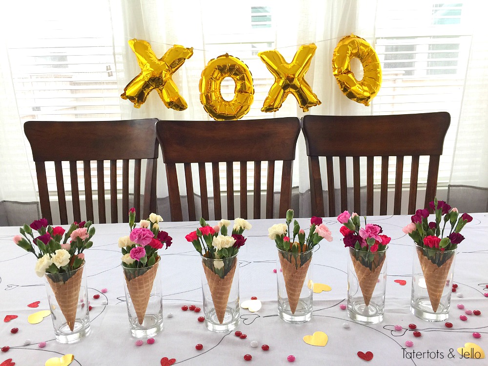 Waffle Cone Centerpieces you can make in 5 minutes are perfect for any type of party including Galantines! 