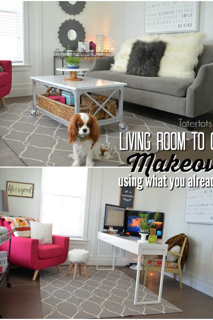 Living Room to Office Makeover using Items You Already Have