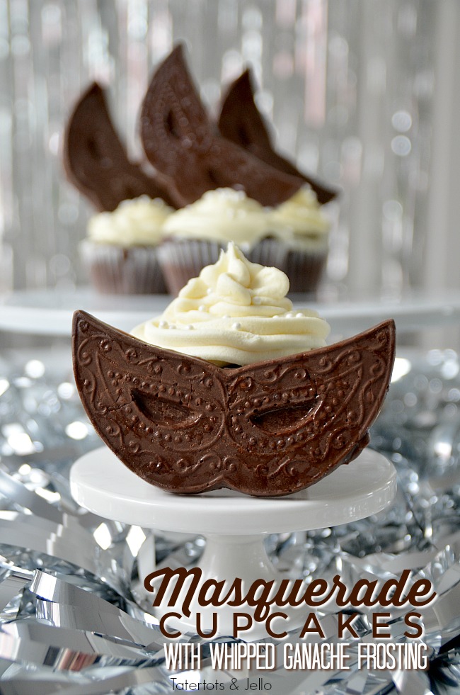Dark Chocolate Ganache Cupcakes with Whipped White Chocolate Ganache Frosting. Decadent Masquerade Cupcakes.