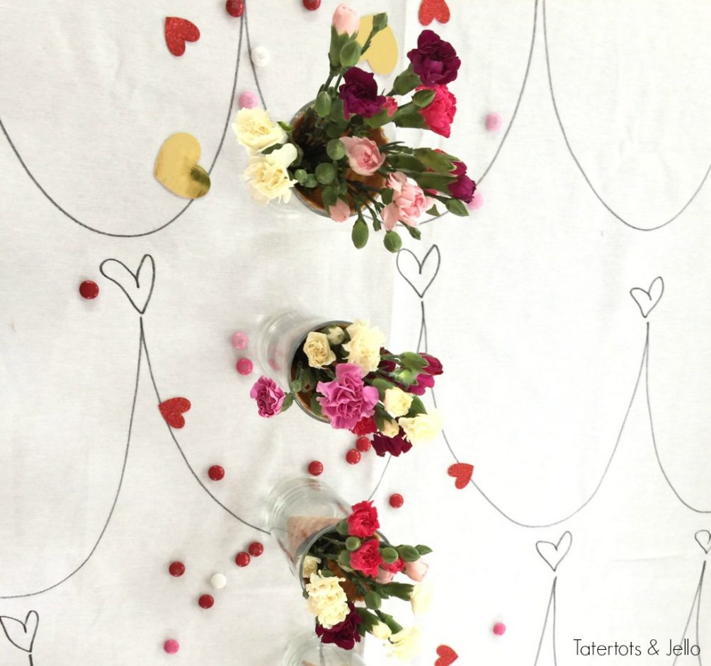 10 Minute Sharpie Valentines tablecloth. Create a whimsical tablecloth in minutes with a sharpie.