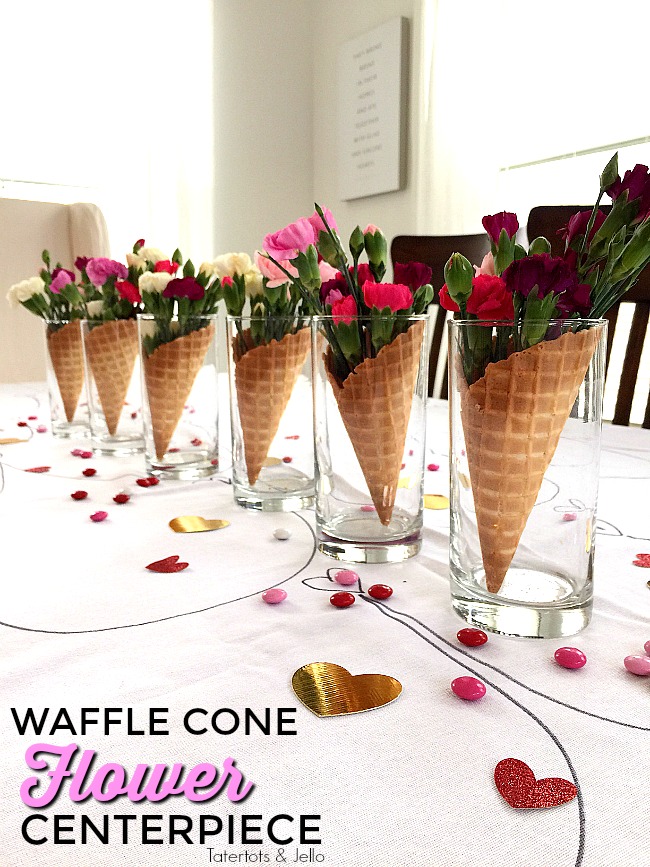Waffle Cone Centerpieces you can make in 5 minutes are perfect for any type of party including Galantines!
