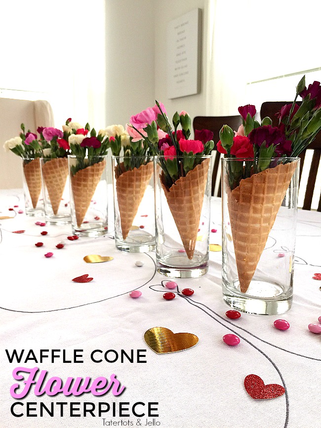 Waffle Cone Centerpieces you can make in 5 minutes are perfect for any type of party including Galantines! 