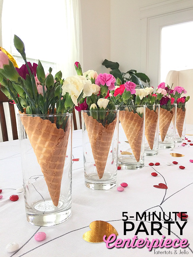 5-Minute Waffle Cone and Flower Galantine's Party Centerpieces