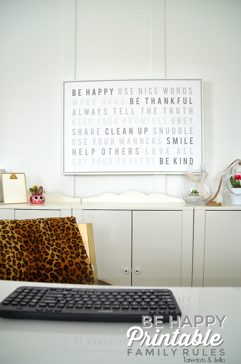 Be Happy Family Rules free printable and instructions on how to create a canvas for your home. 