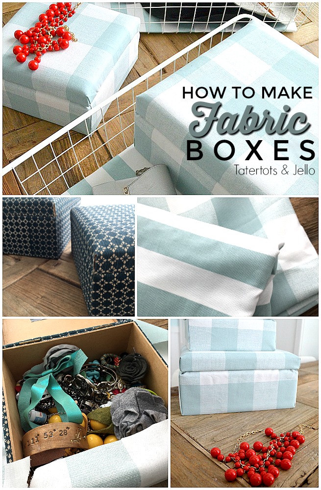 Fabric Closet Organization. Make over your closet with fabric. Make fabric boxes, fabric lined bins and reupholster a bench for a beautiful closet!