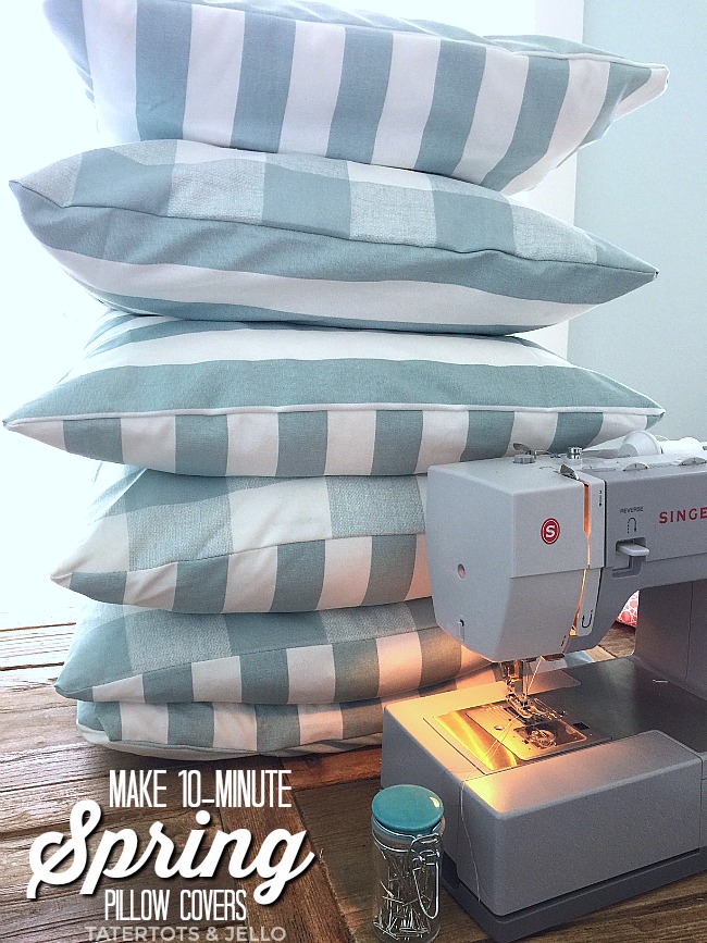 Make 10 minute spring pillow covers. Change up the look of your room in just minutes inexpensively.