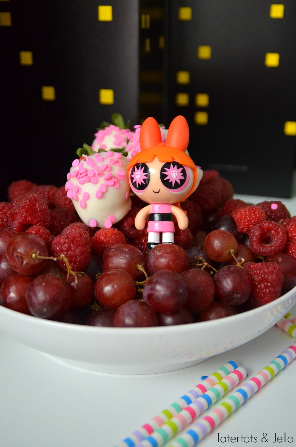 Powerpuff Girls Party Ideas. Make healthy fruit trays in each of the character's colors - pink, blue and green! 