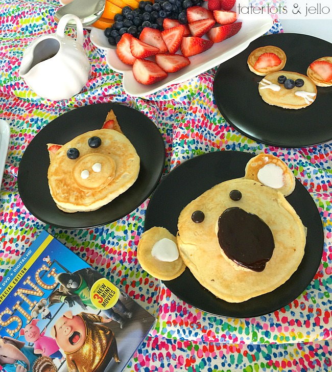 SING movie animal pancakes. Have a family movie viewing night and let the kids make pancakes with their favorite SING animal characters!