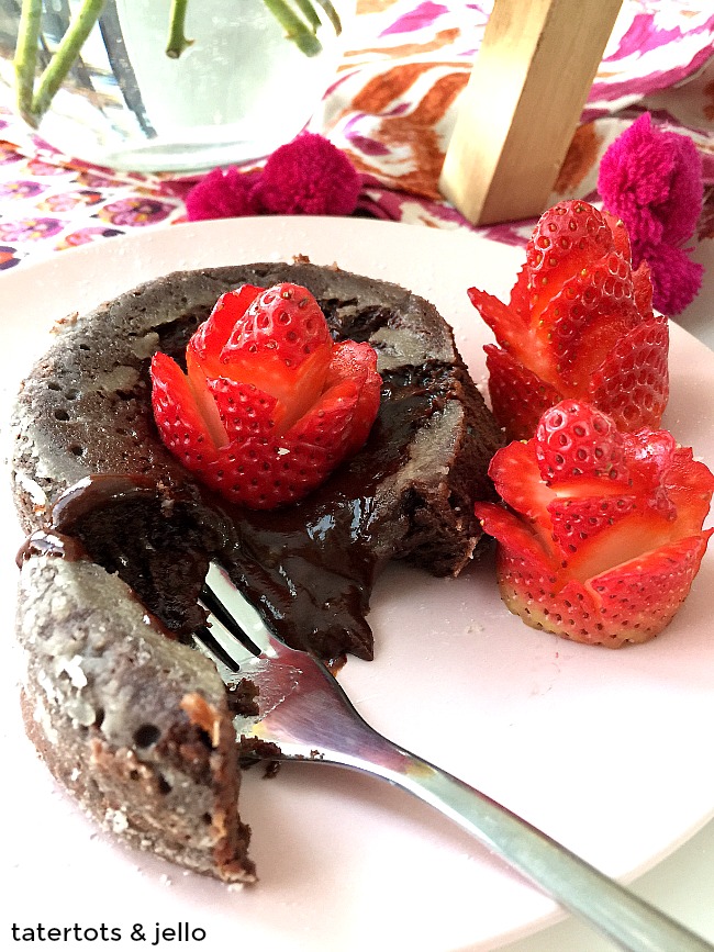 Beauty and the Beast Molten Chocolate Souffles with Strawberry Roses. These beautiful chocolate desserts are delicious and easy to make. You can garnish them with strawberry roses.
