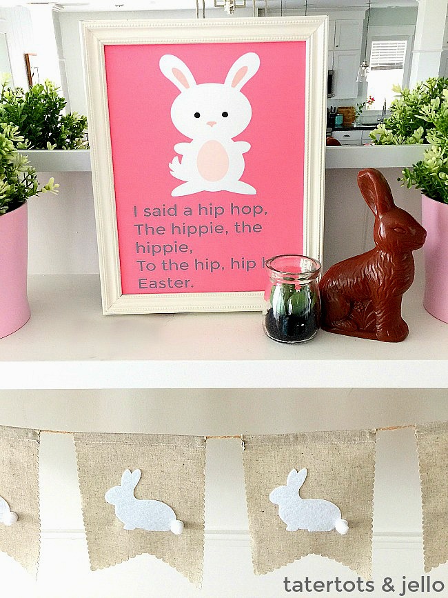 Easter Bunny Printable Art. Print off this free Spring art for your home. Also included are small printable gift tags.