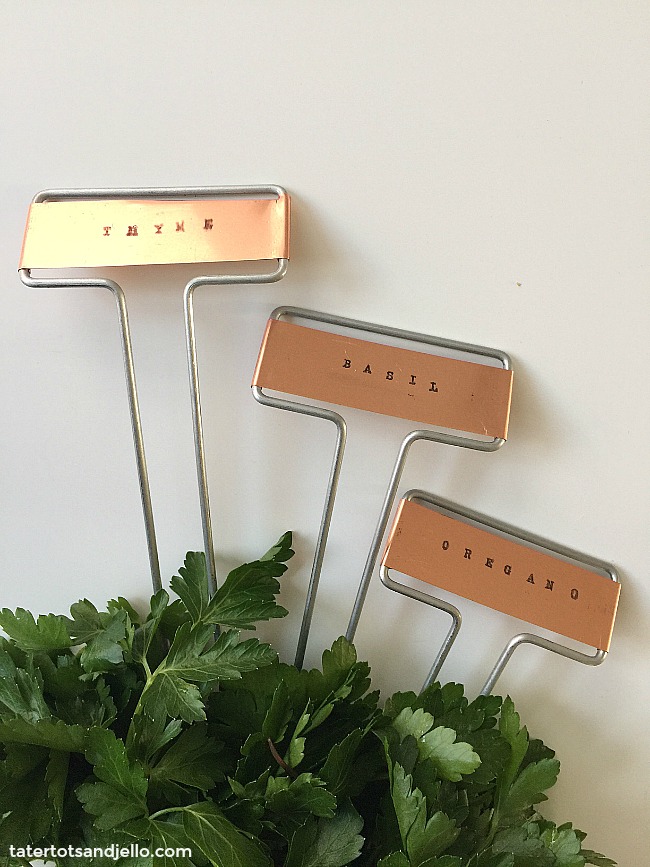 how to make a tiered herb planter and DIY stamped herb garden markers.