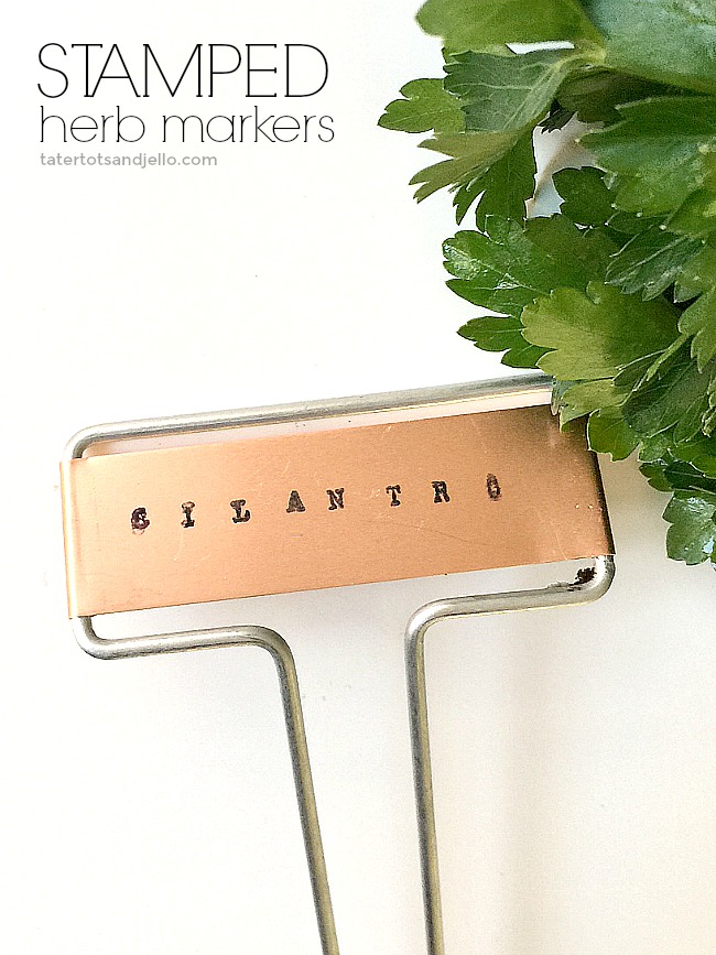 how to make a tiered herb planter and DIY stamped herb garden markers.