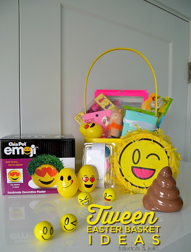 Tween Emoji Easter Basket. Lots of easy ideas that aren't all candy to give to YOUR tween! 