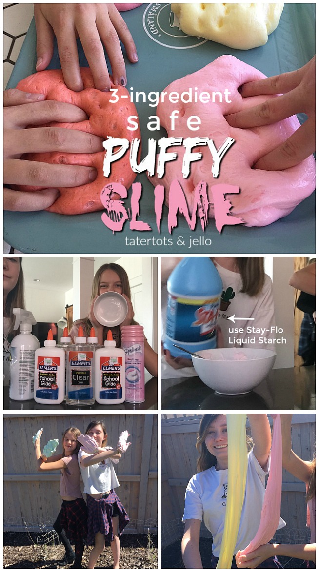 Make safe puffy slime. All it takes is THREE ingredients and it provides hours of entertainment for your kids. Here are the instructions and tips!