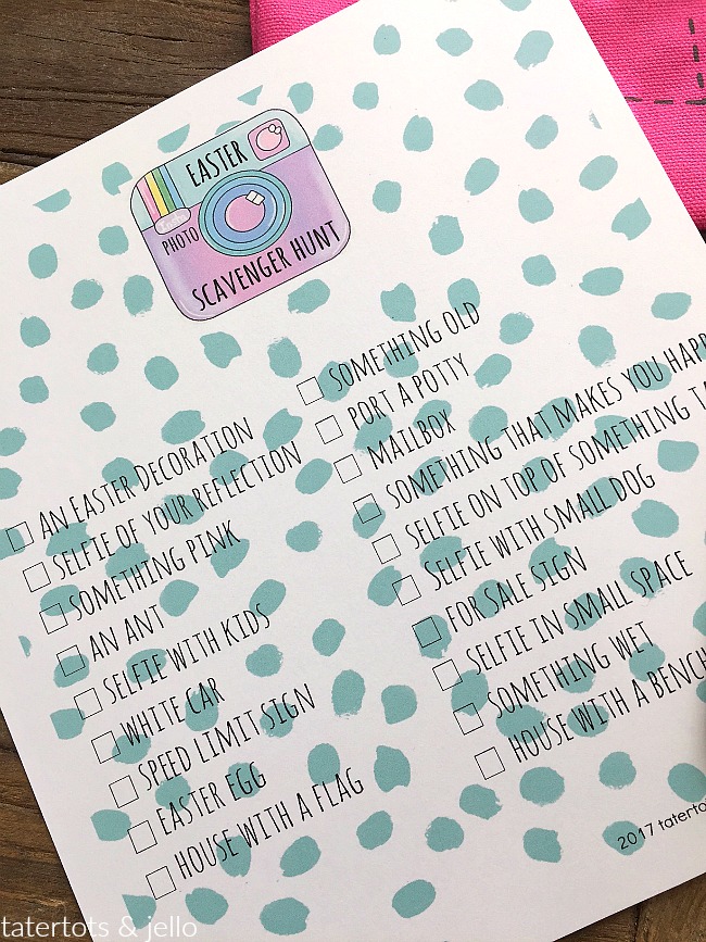 Easter Photo Scavenger Hunt game and printable checklist. Teens love easter fun too! Have them find clues on their phones in the neighborhood with this fun idea and printable!