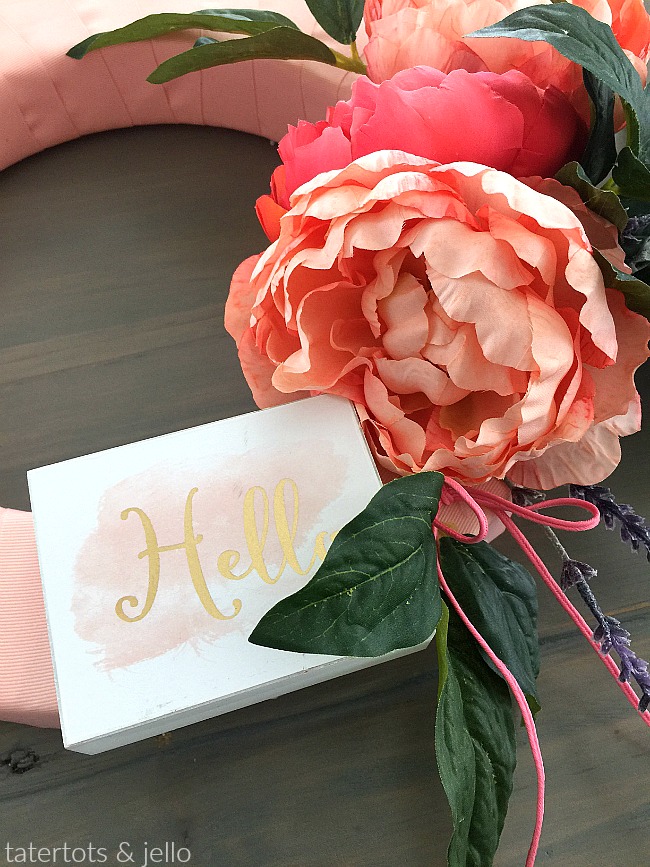 How to make a 10-Minute Peopny Wreath for Summer. Wrap your wreath form with ribbon and add peonies and a little saying for a wreath that you will love! 