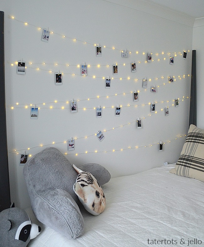 fairy lights across wall