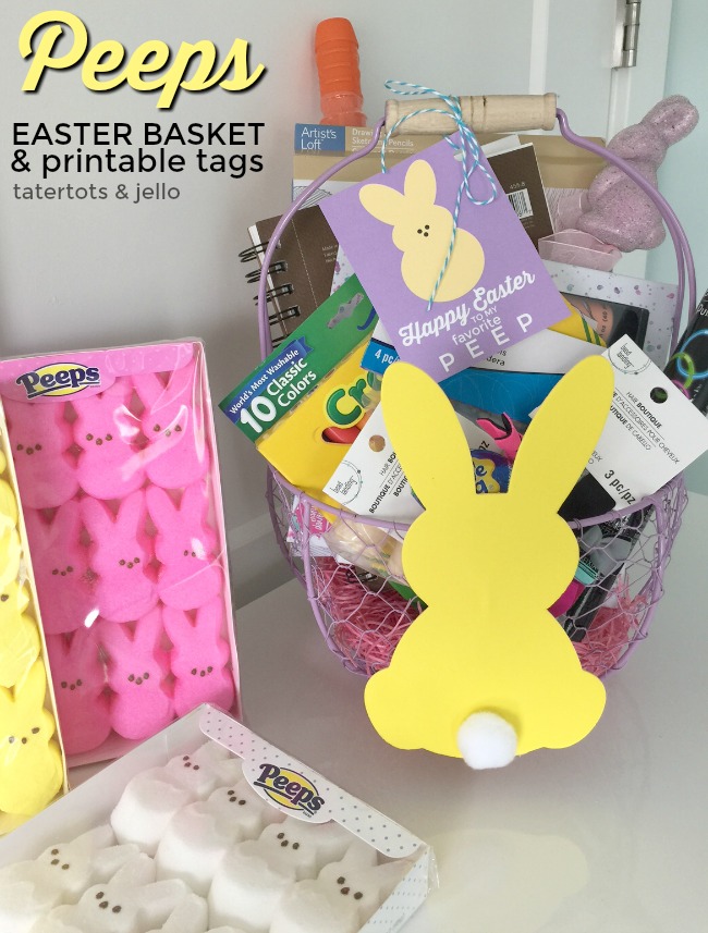 Peeps Kids Easter Basket Ideas. Some fun ideas to put in an Easter Basket for kids PLUS free PEEPS printable tags!