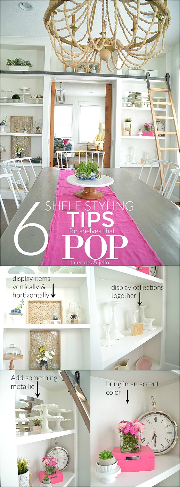 6 shelf styling ideas for shelves that POP. Easy eays to make your shelves SHINE! 