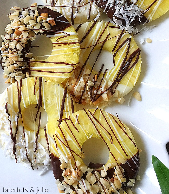Chocolate Dipped Pineapple Slices are so easy to make and are the perfect dessert this summer! 